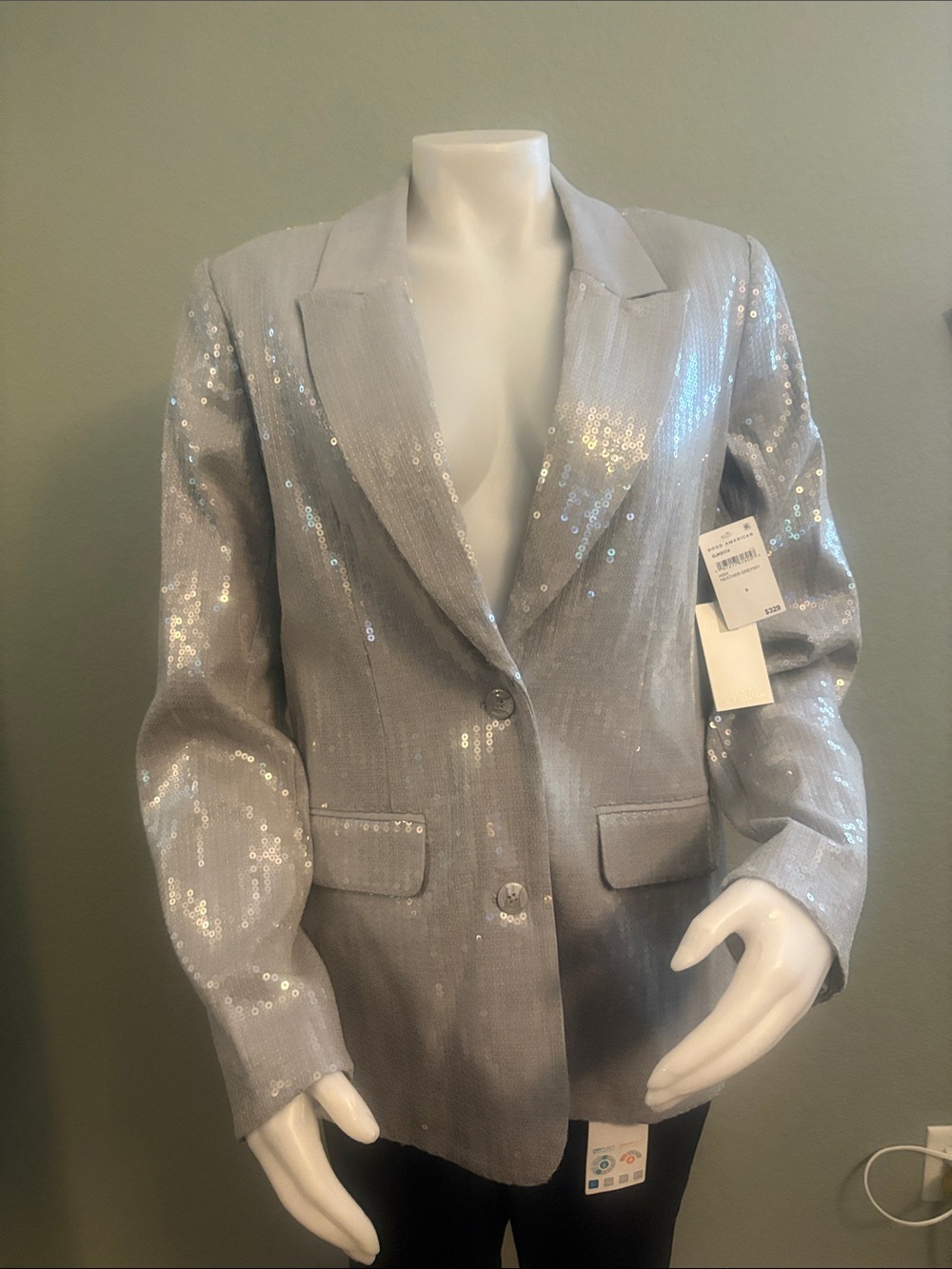 Good American Silver Sequin Blazer with Notch Lapel